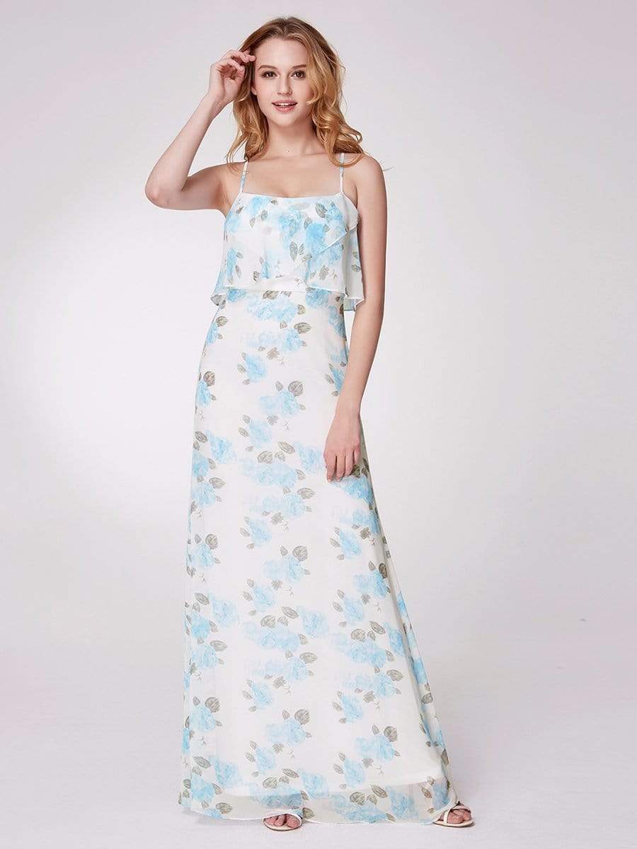 Color=Sky Blue | Spaghetti Straps Long Floral Print Maxi Dress-Sky Blue 1