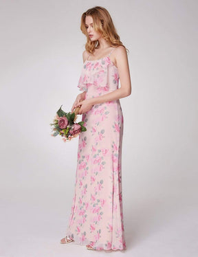 Color=Pink | Spaghetti Straps Long Floral Print Maxi Dress-Pink 8