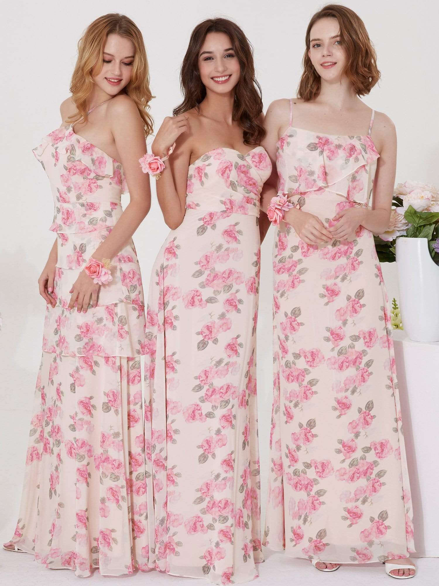 Color=Pink | Spaghetti Straps Long Floral Print Maxi Dress-Pink 11