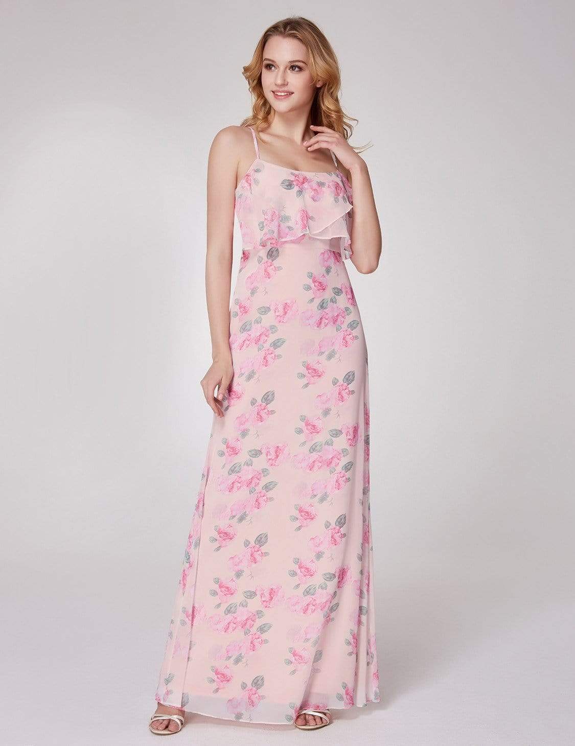 Color=Pink | Spaghetti Straps Long Floral Print Maxi Dress-Pink 6