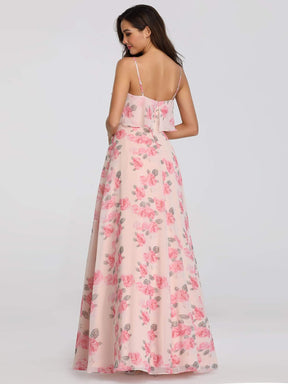 Color=Pink | Spaghetti Straps Long Floral Print Maxi Dress-Pink 2