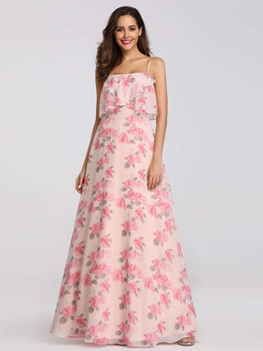 Color=Pink | Spaghetti Straps Long Floral Print Maxi Dress-Pink 3