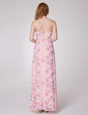 COLOR=Pink | Strapless Long Floral Print Maxi Dress-Pink 9