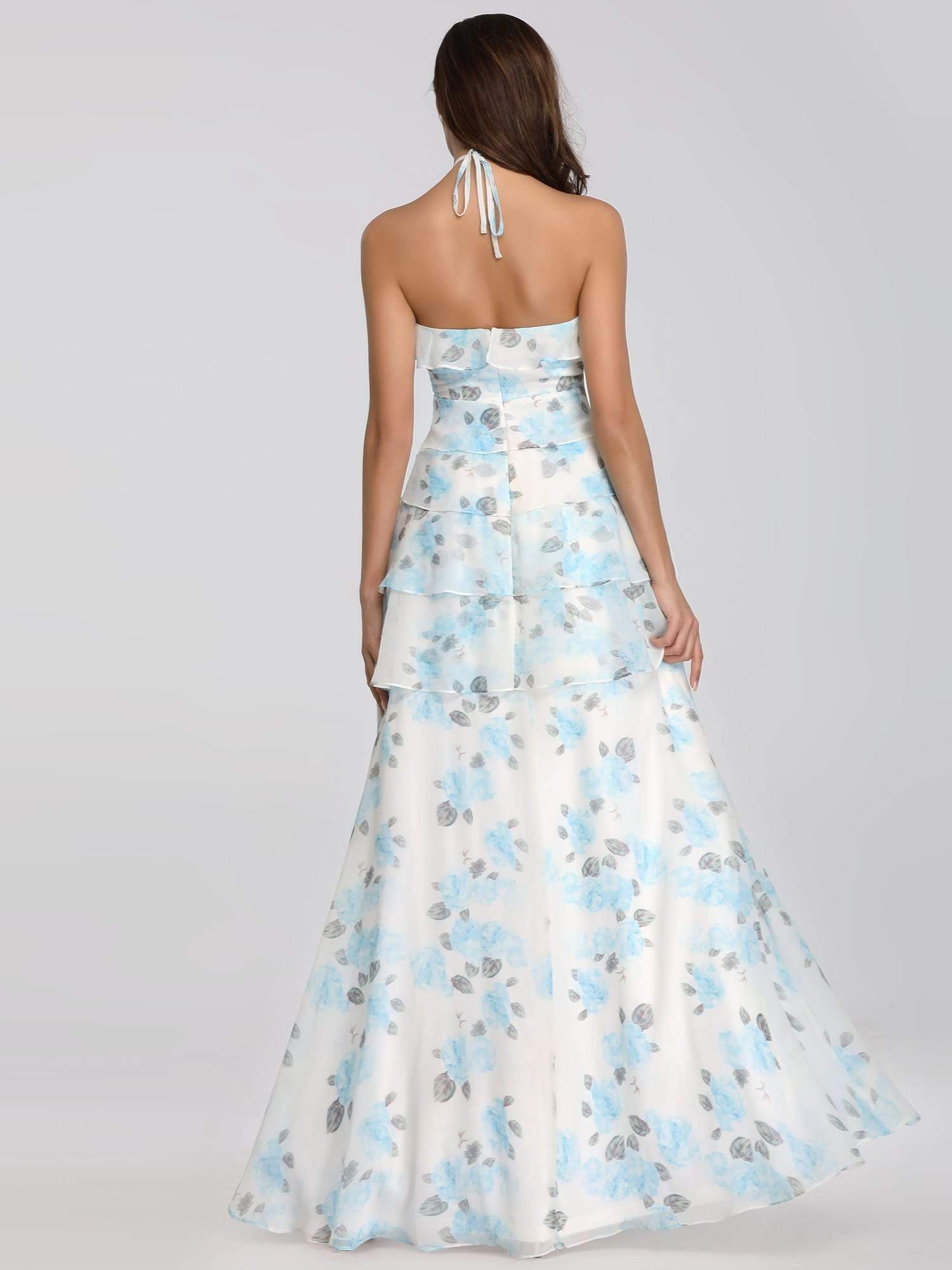 COLOR=Sky Blue | Floral Print Halter Maxi Dress-Sky Blue 5