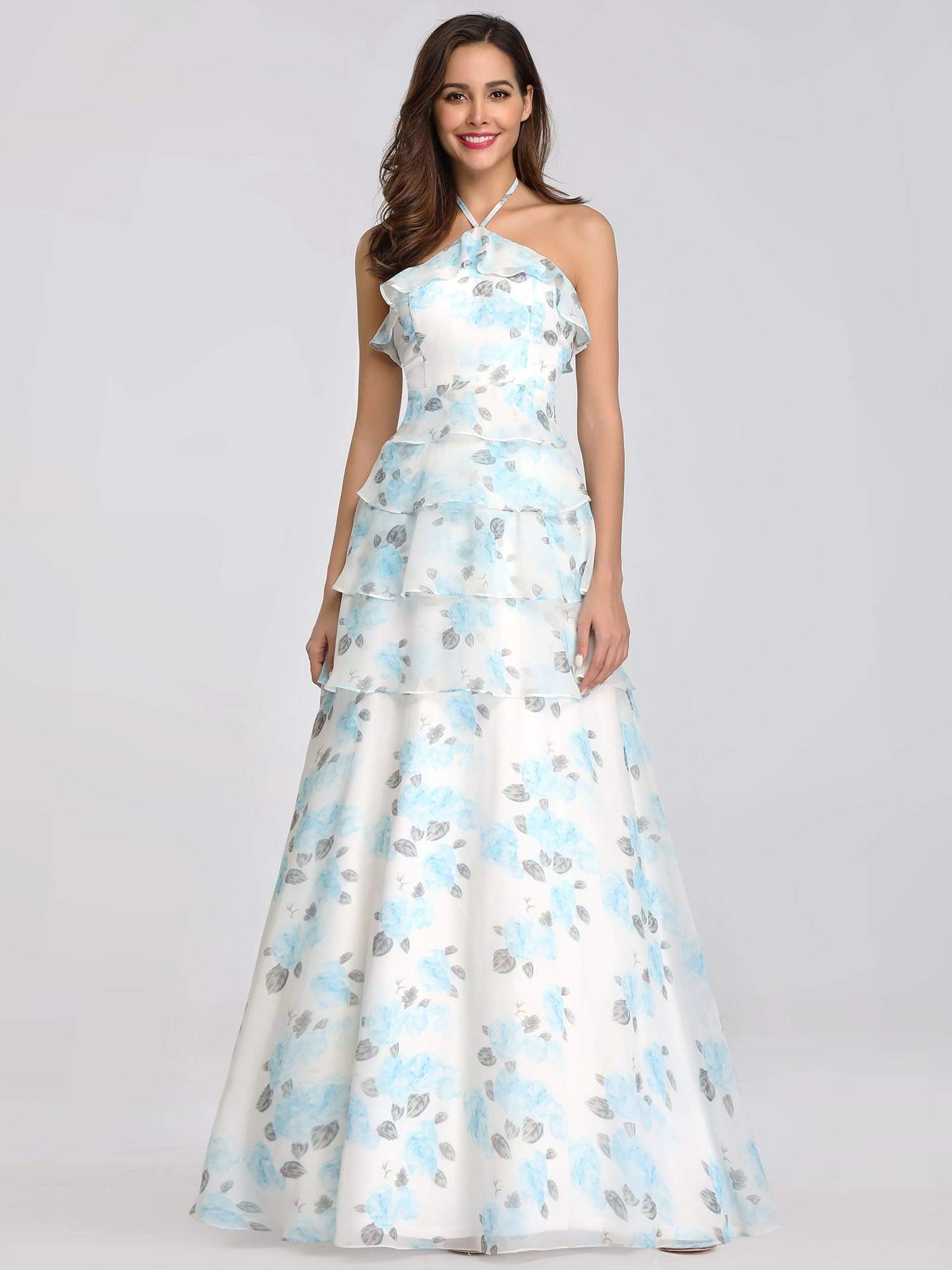 COLOR=Sky Blue | Floral Print Halter Maxi Dress-Sky Blue 7