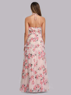 COLOR=Pink | Floral Print Halter Maxi Dress-Pink 9