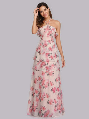 COLOR=Pink | Floral Print Halter Maxi Dress-Pink 11