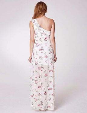 Color=White | One Shoulder Floral Print High Low Dress-White 5