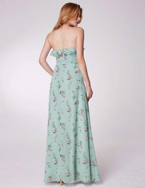 Color=Mint Green | Strapless Ruffles Floral Print Maxi Dress-Mint Green 6