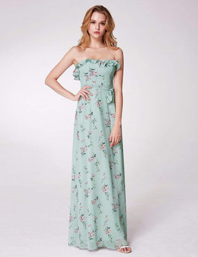 Color=Mint Green | Strapless Ruffles Floral Print Maxi Dress-Mint Green 5