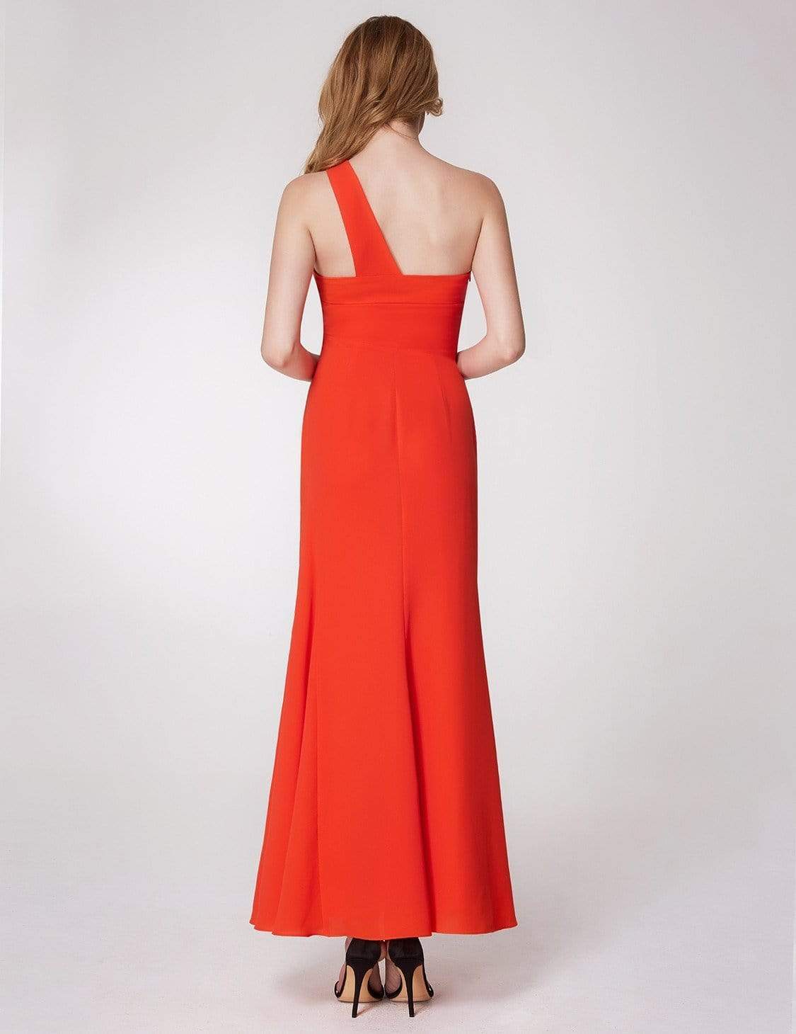 Color=Orange | One Shoulder Fitted A Line Long Party Dress-Orange 3