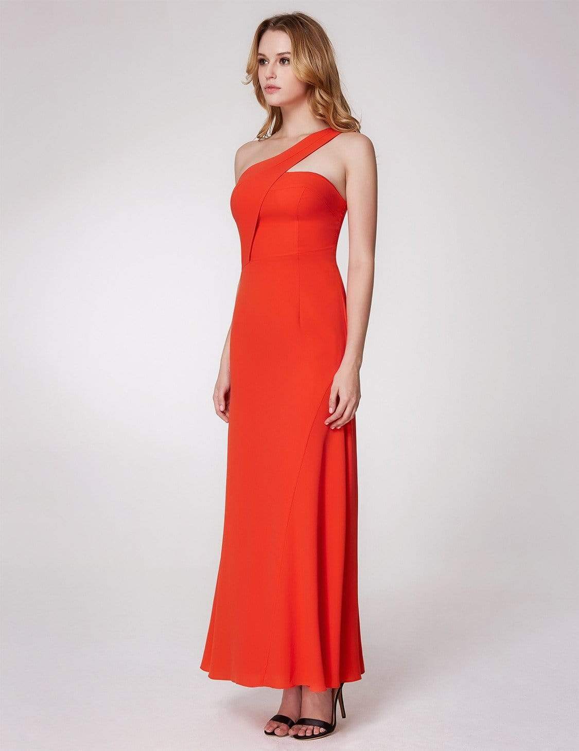 Color=Orange | One Shoulder Fitted A Line Long Party Dress-Orange 5