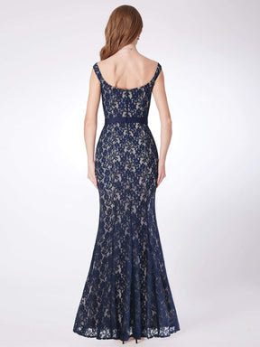 Color=Navy Blue | Elegant Off Shoulder Lace Evening Dress-Navy Blue 3