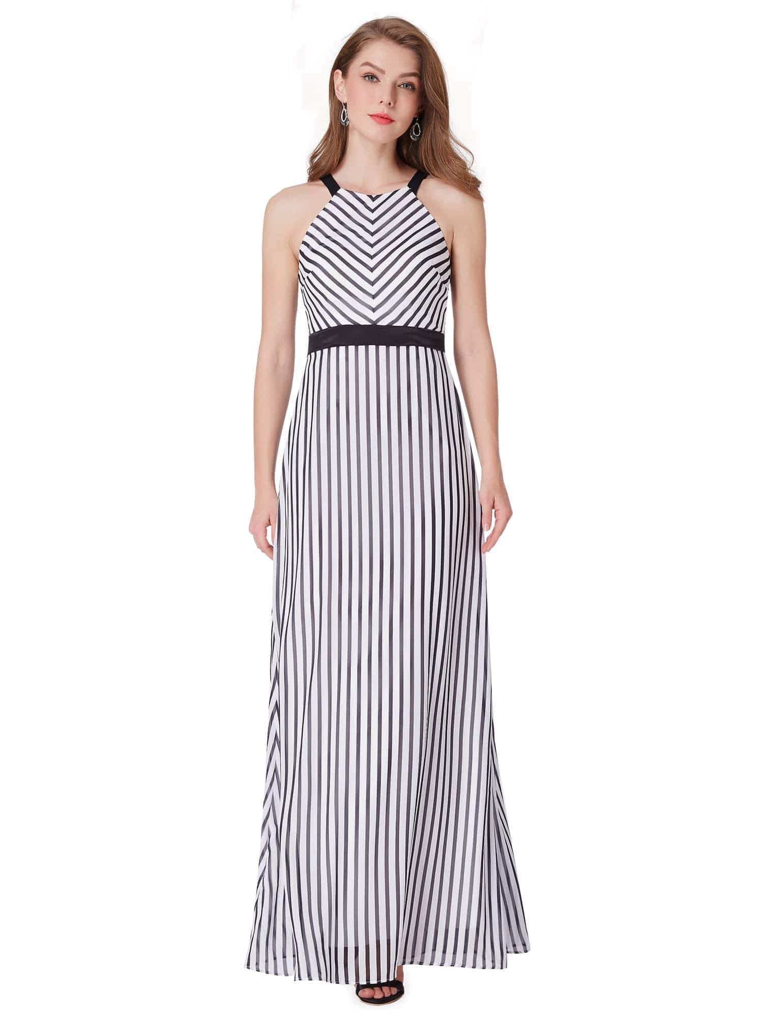 Color=Black& White | Black And White Striped Maxi Dress-Black& White 2