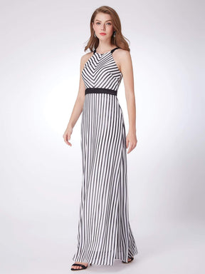 Color=Black& White | Black And White Striped Maxi Dress-Black& White 4