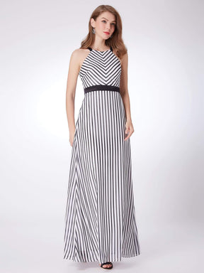 Color=Black& White | Black And White Striped Maxi Dress-Black& White 5