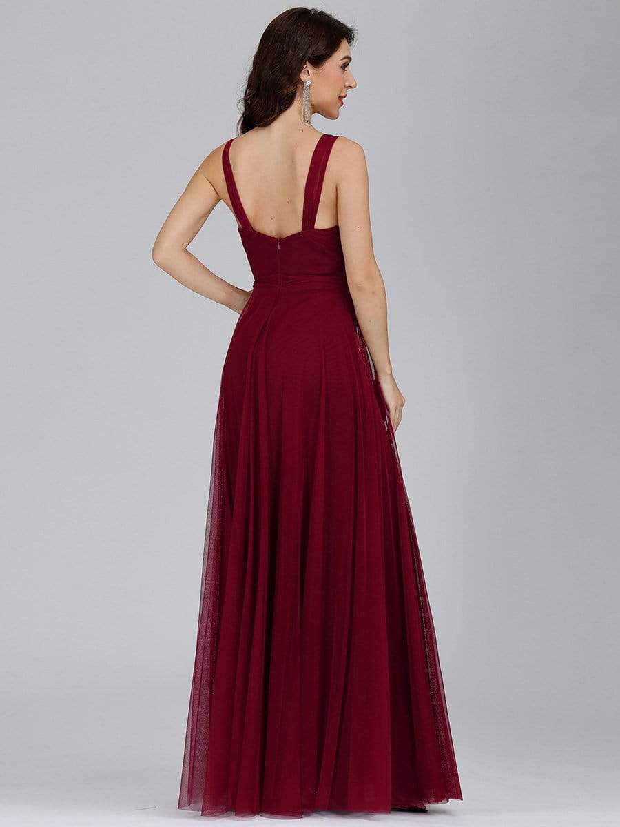 COLOR=Burgundy | Floor Length V Neck Evening Gown-Burgundy 7