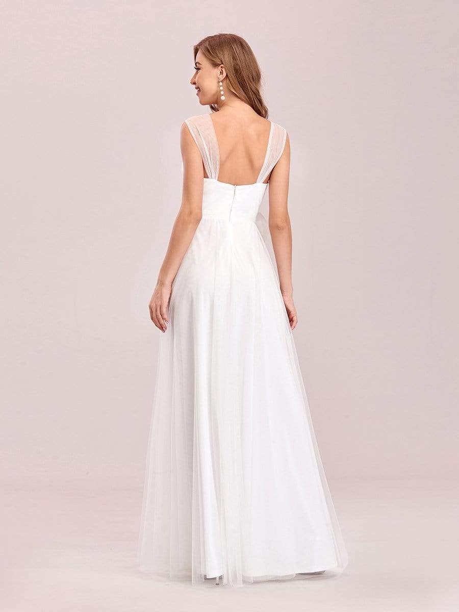 COLOR=Cream | Maxi Long Double V Neck Plus Size Tulle Bridesmaid Dresses-Cream 2