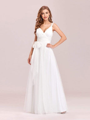 COLOR=Cream | Maxi Long Double V Neck Plus Size Tulle Bridesmaid Dresses-Cream 1