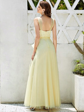 COLOR=Yellow | Maxi Long Double V Neck Plus Size Tulle Bridesmaid Dresses-Yellow 2