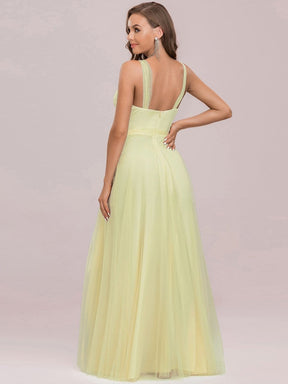 COLOR=Yellow | Maxi Long Double V Neck Plus Size Tulle Bridesmaid Dresses-Yellow 7