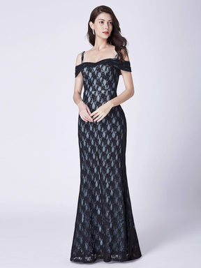Color=Black | Long Lace Off Shoulder Evening Dress-Black 5