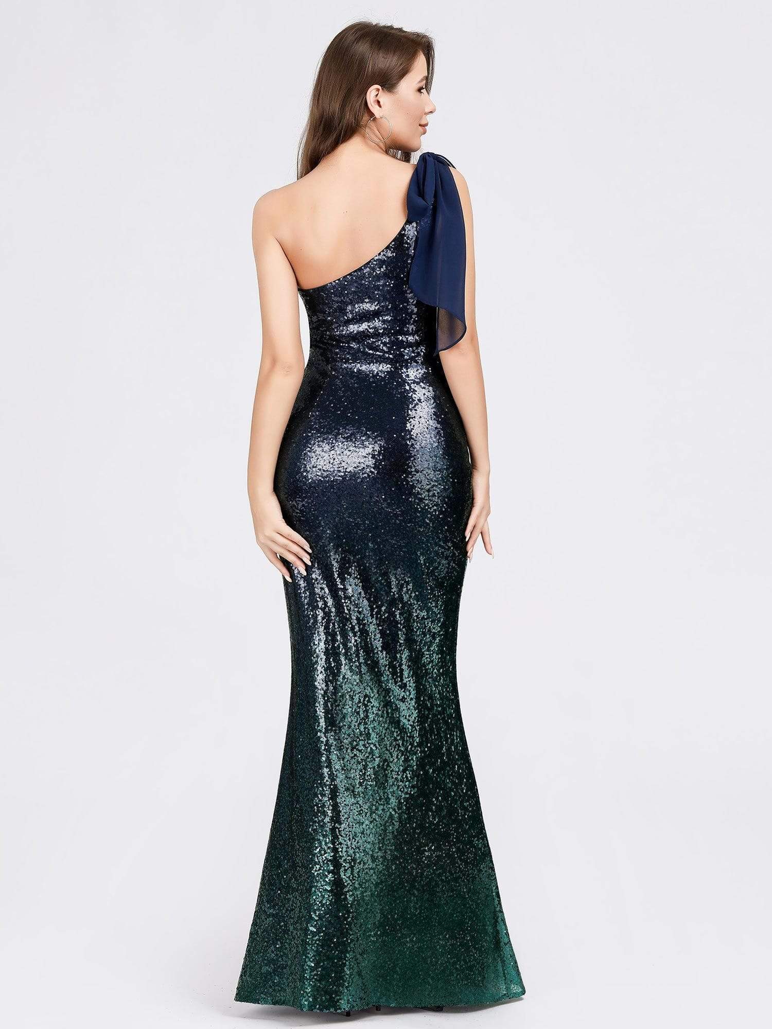 Color=Dark Green | Long One Shoulder Sequin Evening Dress-Dark Green 3