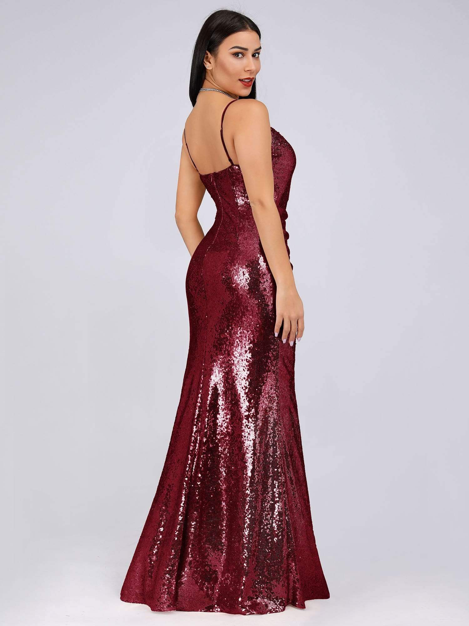 COLOR=Burgundy | Sexy Sequin Evening Gown-Burgundy 8