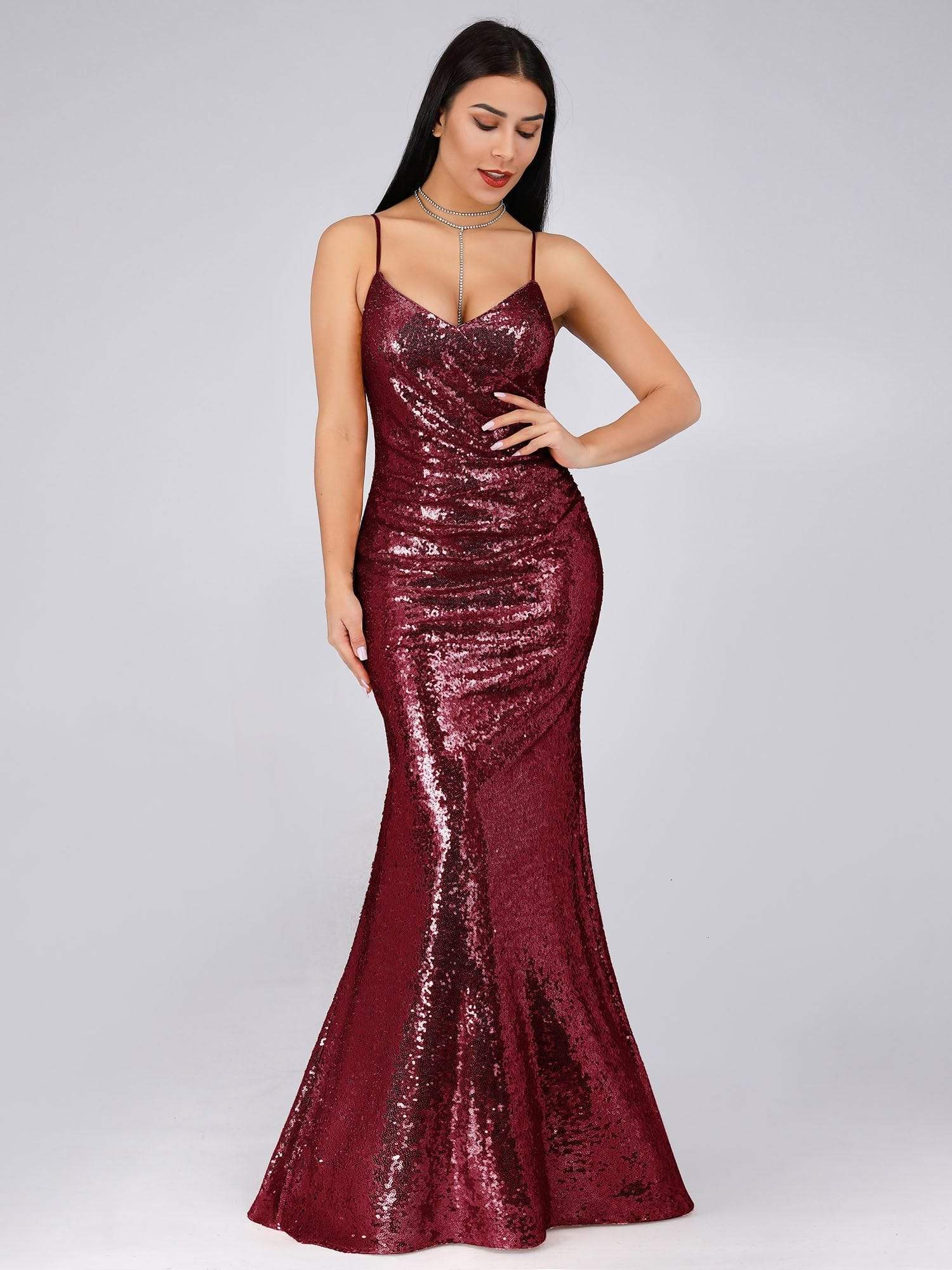 COLOR=Burgundy | Sexy Sequin Evening Gown-Burgundy 7