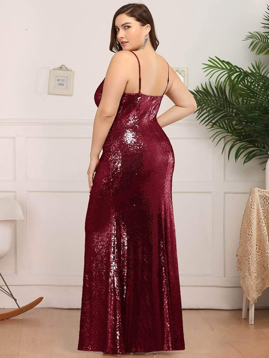 COLOR=Burgundy | Plus Size Sexy Sequin Evening Gown-Burgundy 2