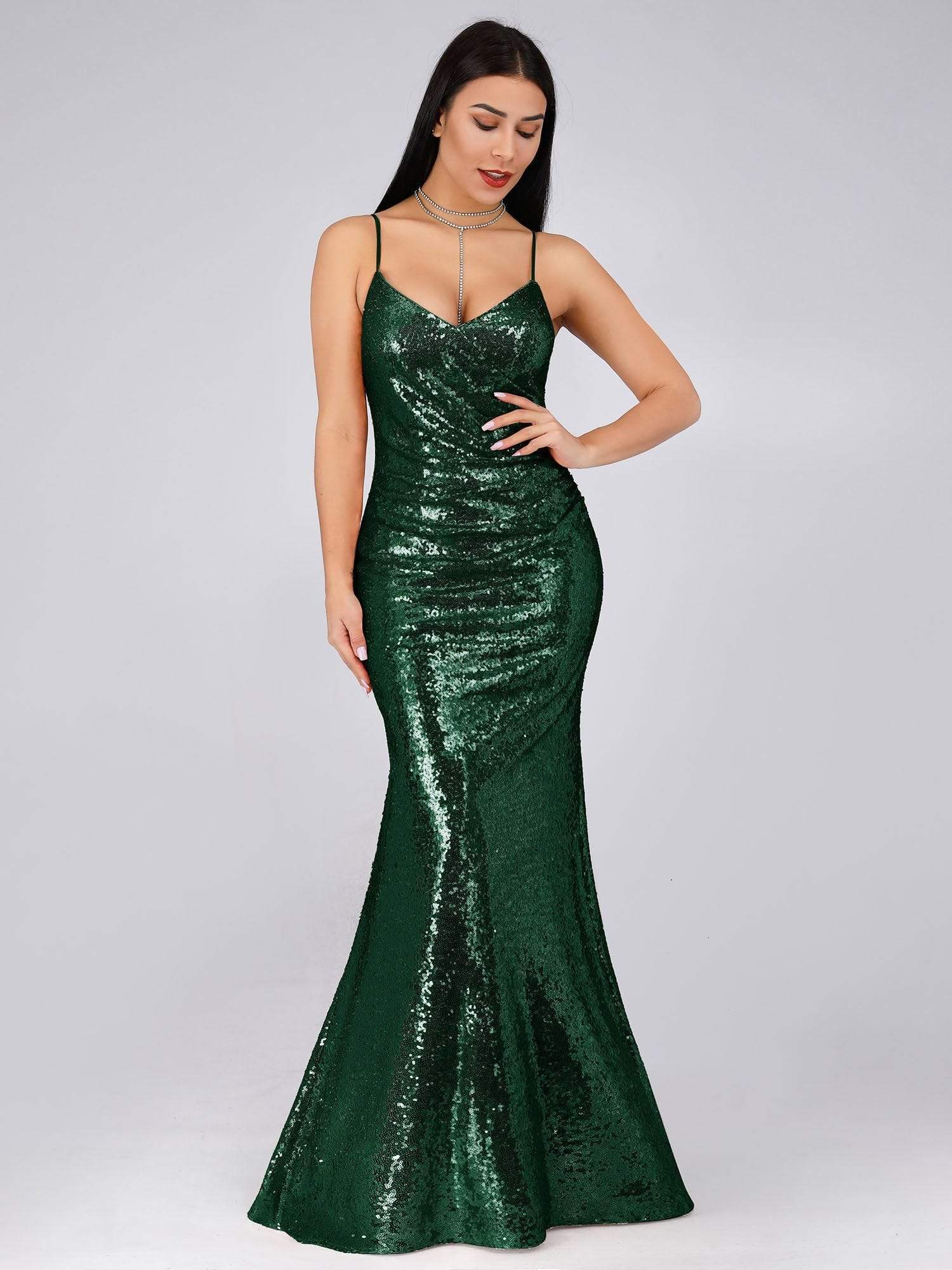 COLOR=Dark Green | Sexy Sequin Evening Gown-Dark Green 6