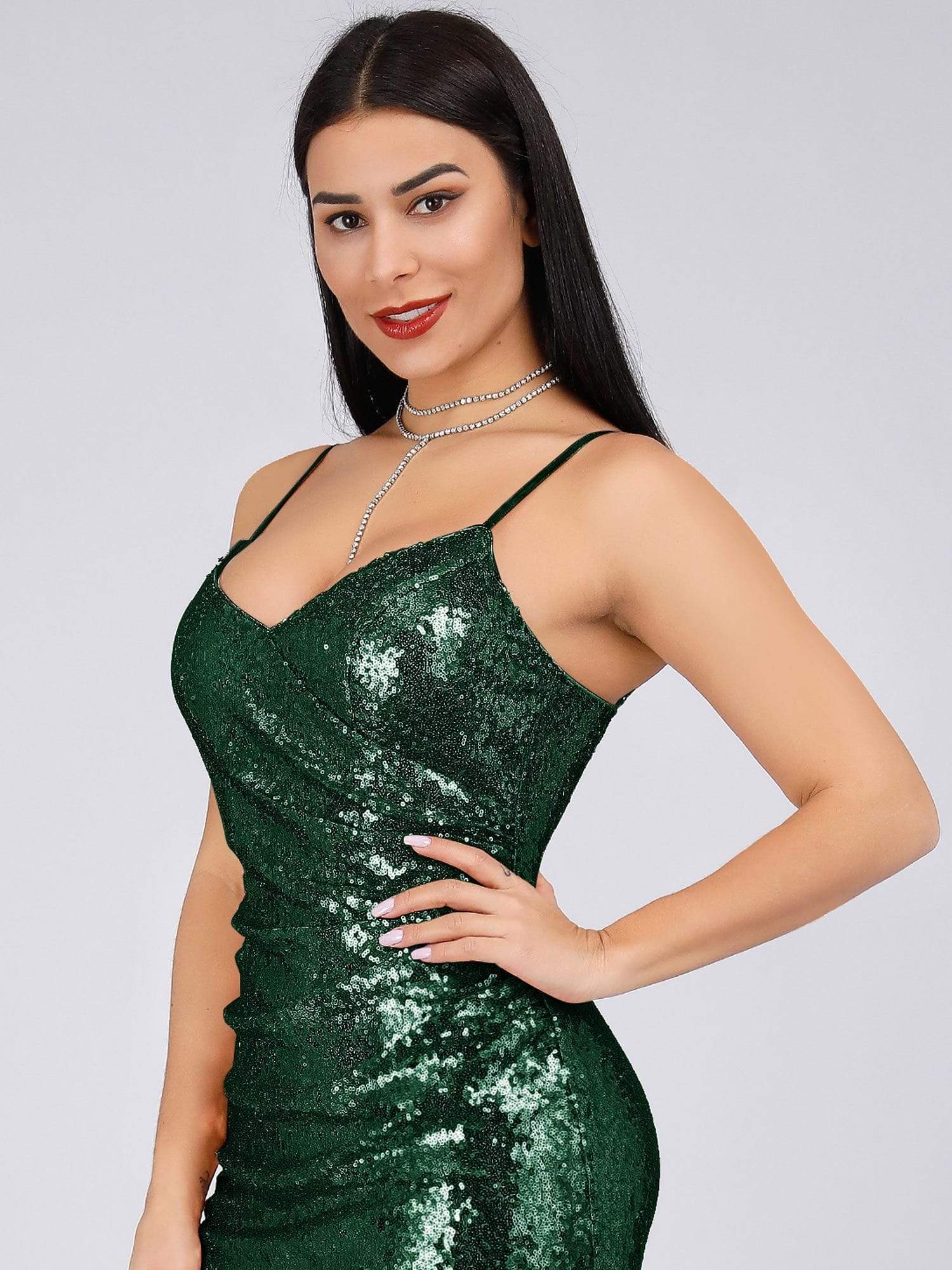 COLOR=Dark Green | Sexy Sequin Evening Gown-Dark Green 8