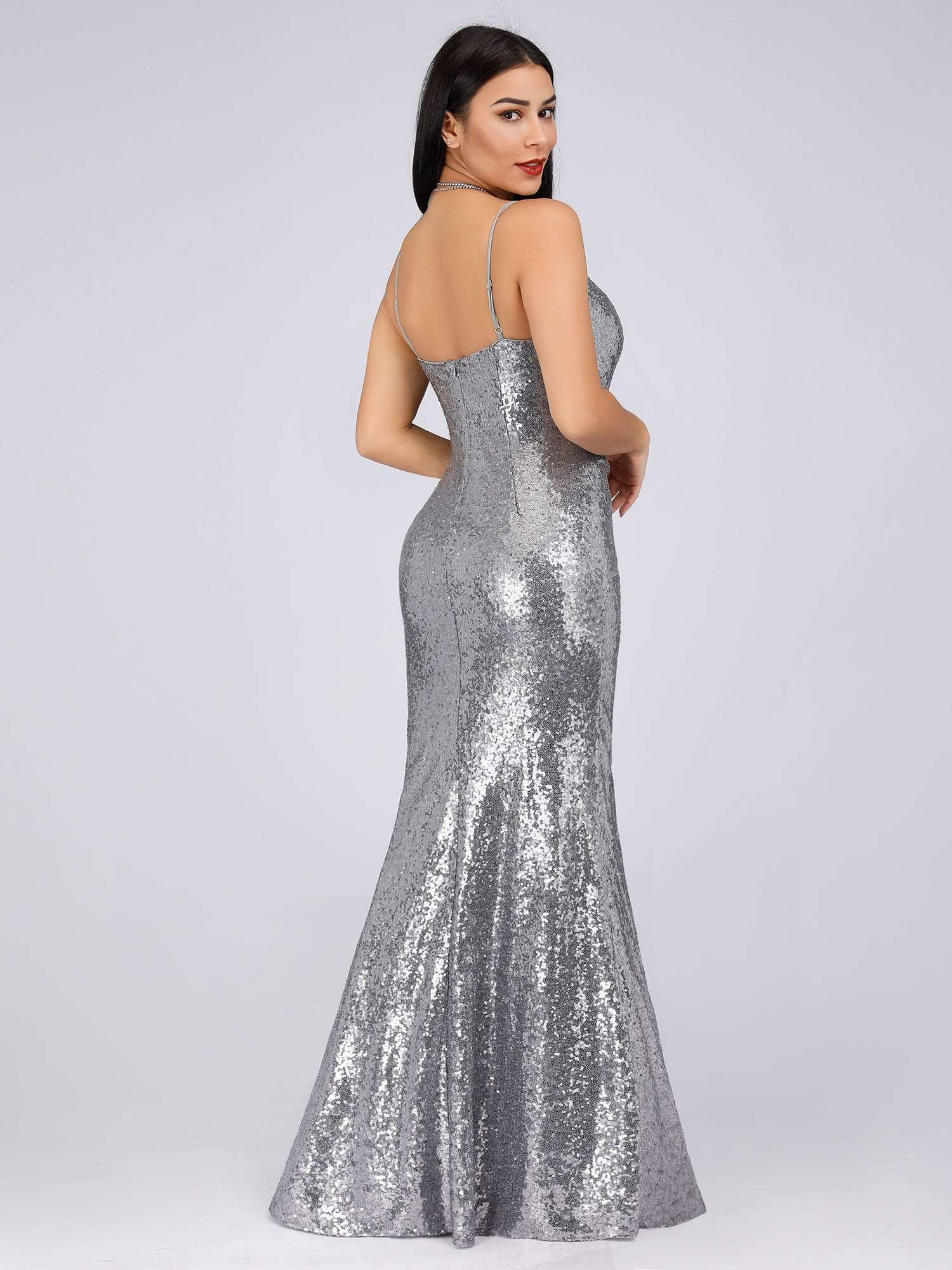 COLOR=Grey | Sexy Sequin Evening Gown-Grey 5