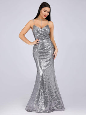 COLOR=Grey | Sexy Sequin Evening Gown-Grey 4