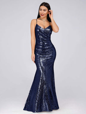 COLOR=Navy Blue | Sexy Sequin Evening Gown-Navy Blue 1