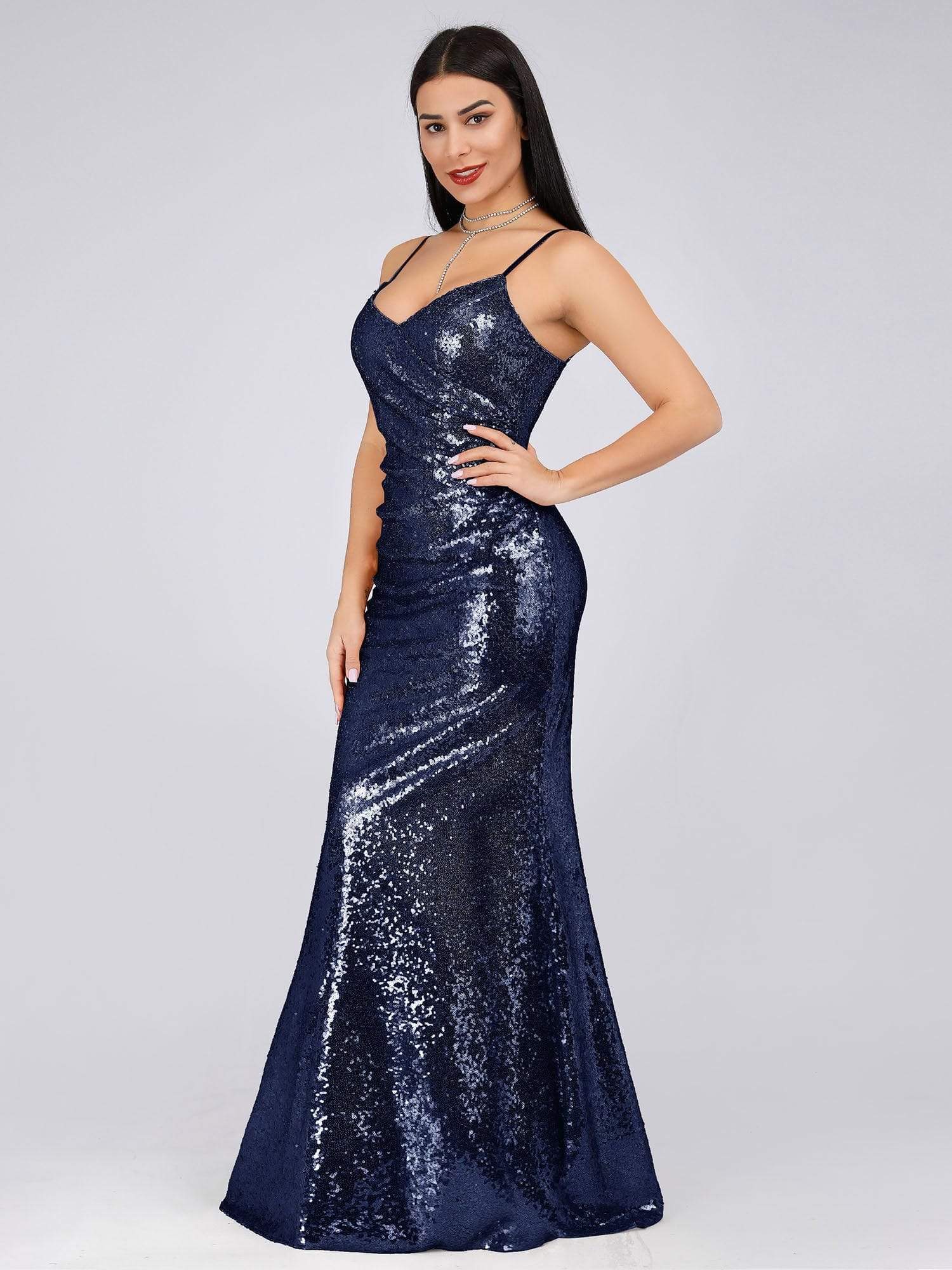 COLOR=Navy Blue | Sexy Sequin Evening Gown-Navy Blue 2