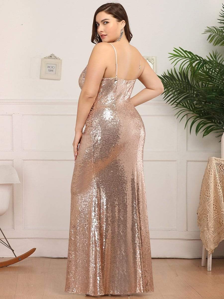 COLOR=Rose Gold | Plus Size Sexy Sequin Evening Gown-Rose Gold 2
