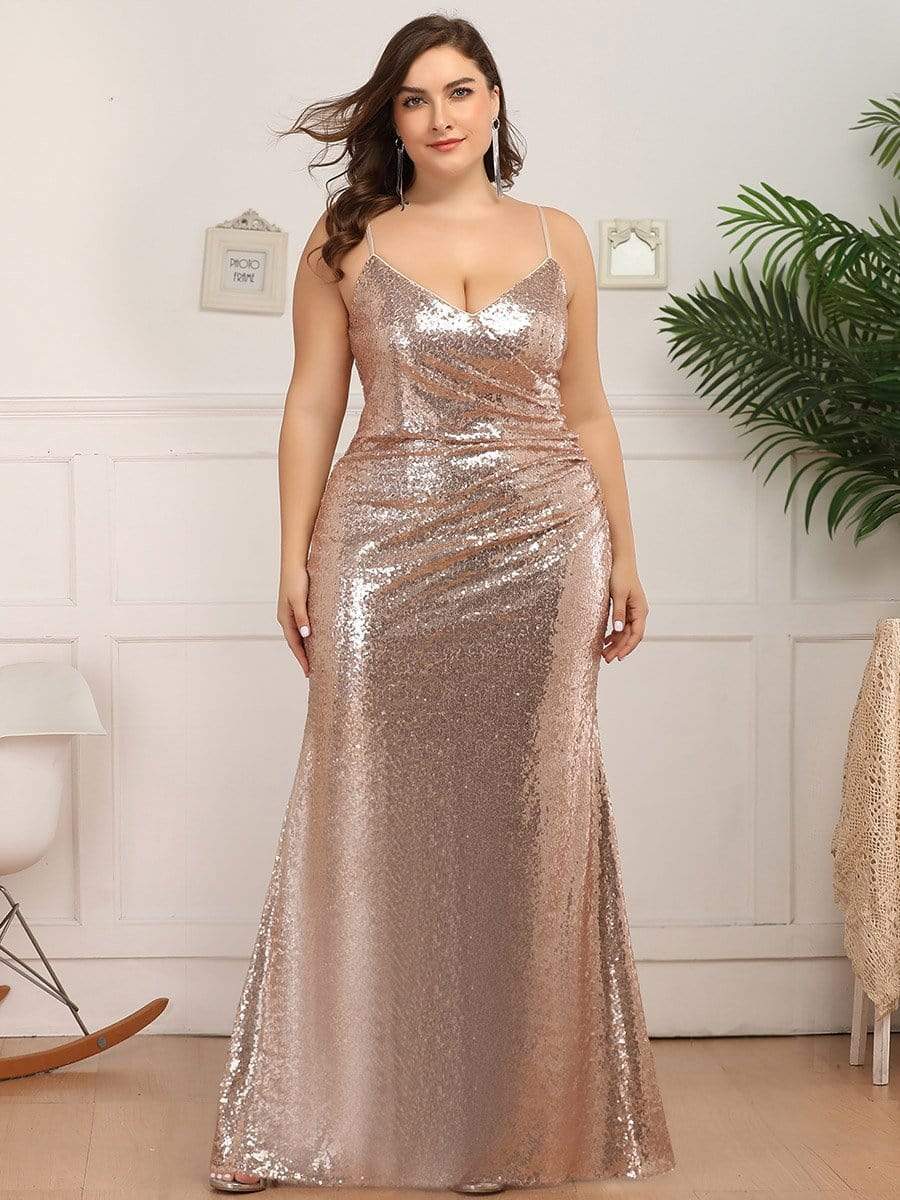 COLOR=Rose Gold | Plus Size Sexy Sequin Evening Gown-Rose Gold 4