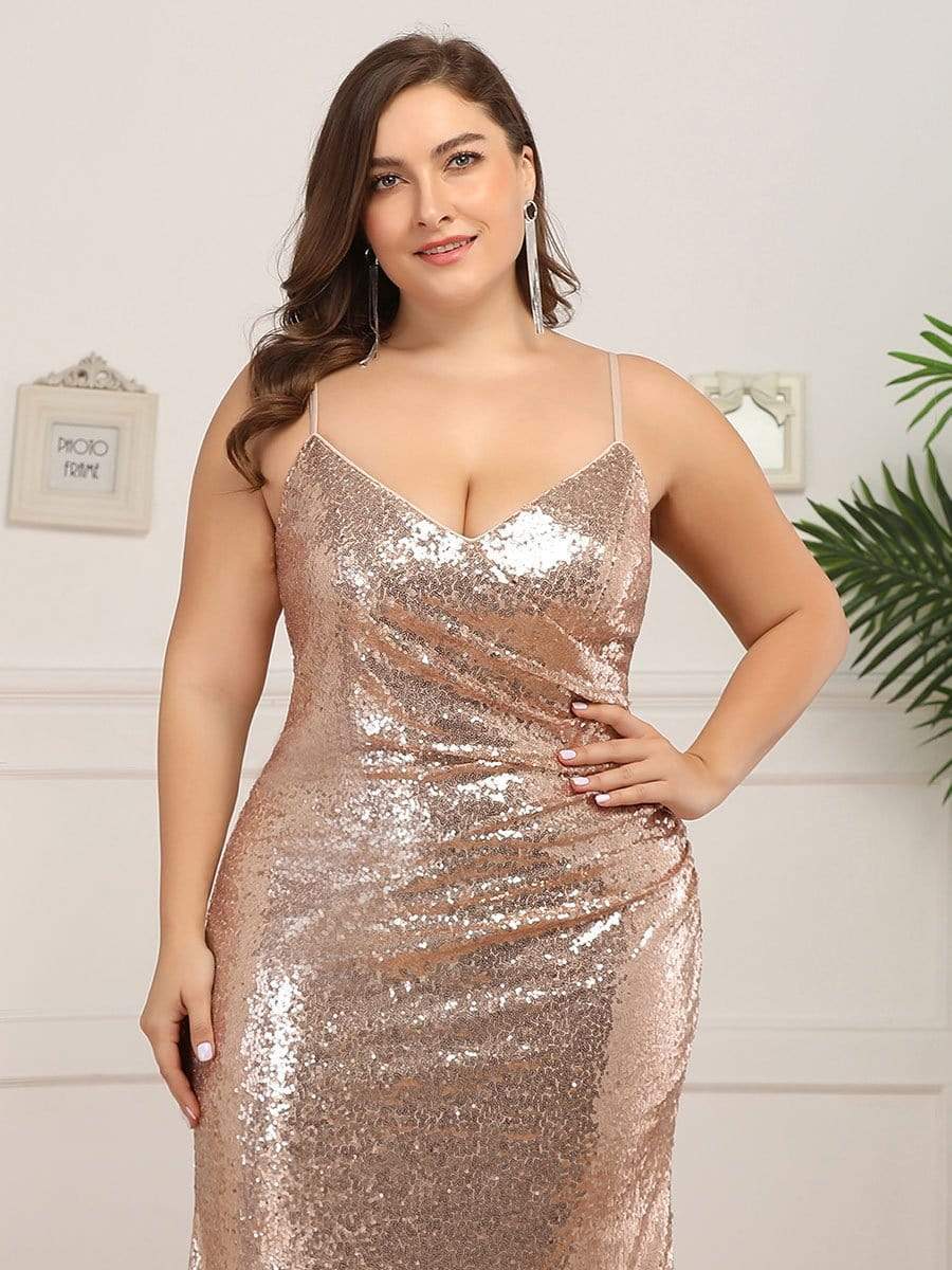 COLOR=Rose Gold | Plus Size Sexy Sequin Evening Gown-Rose Gold 5