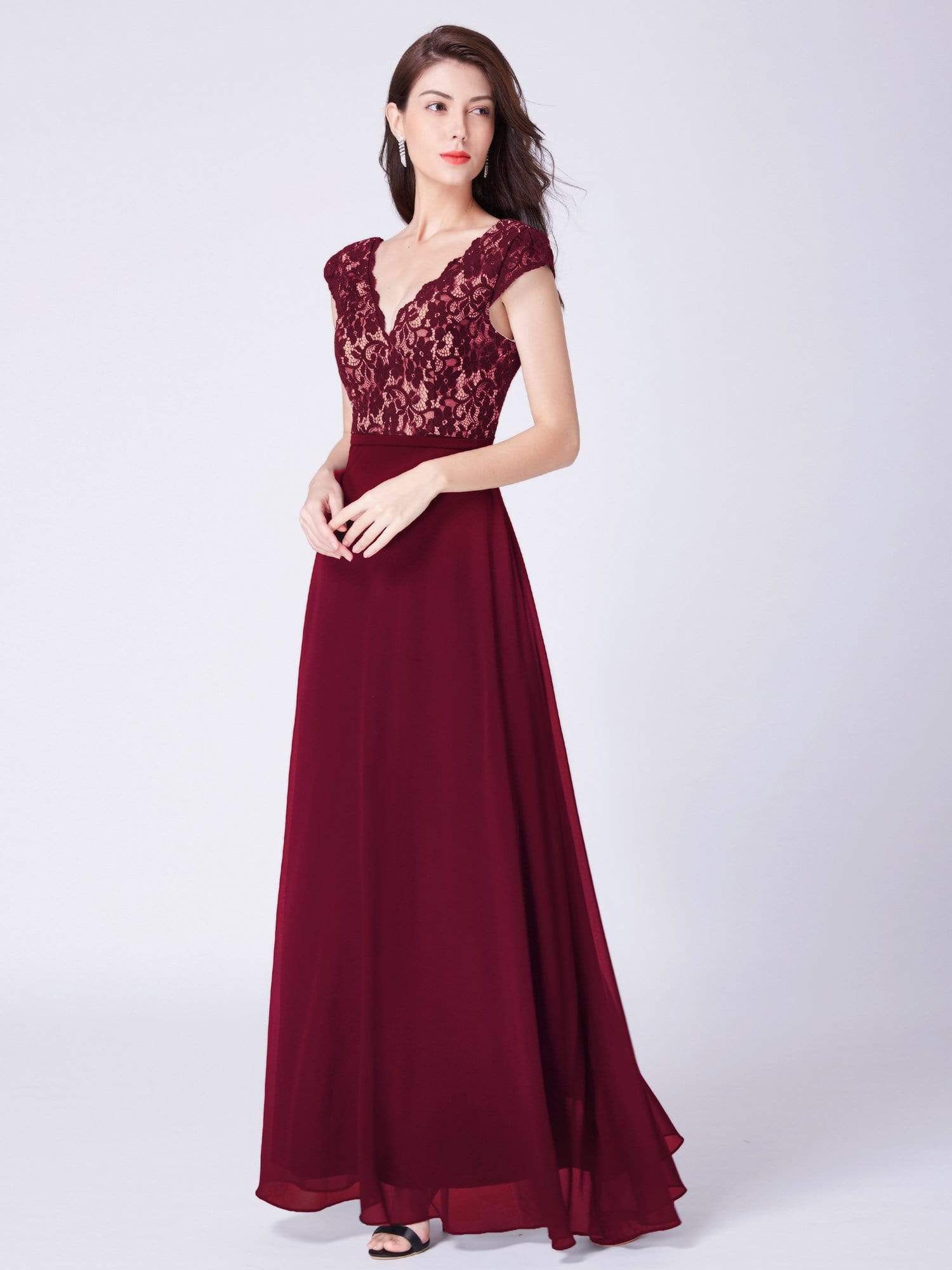 COLOR=Burgundy | Long Evening Dress With Lace Bust-Burgundy 3