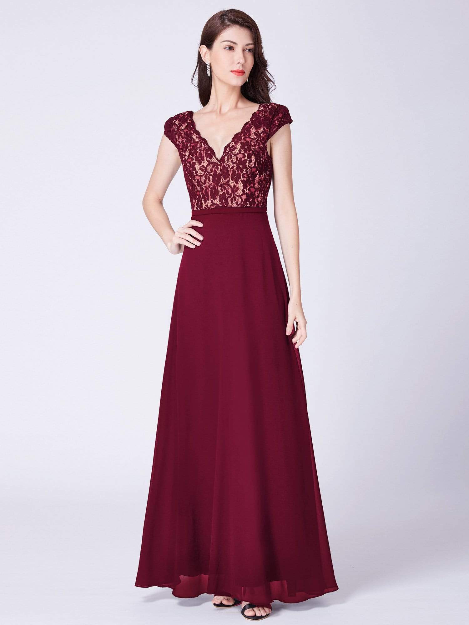 COLOR=Burgundy | Long Evening Dress With Lace Bust-Burgundy 4