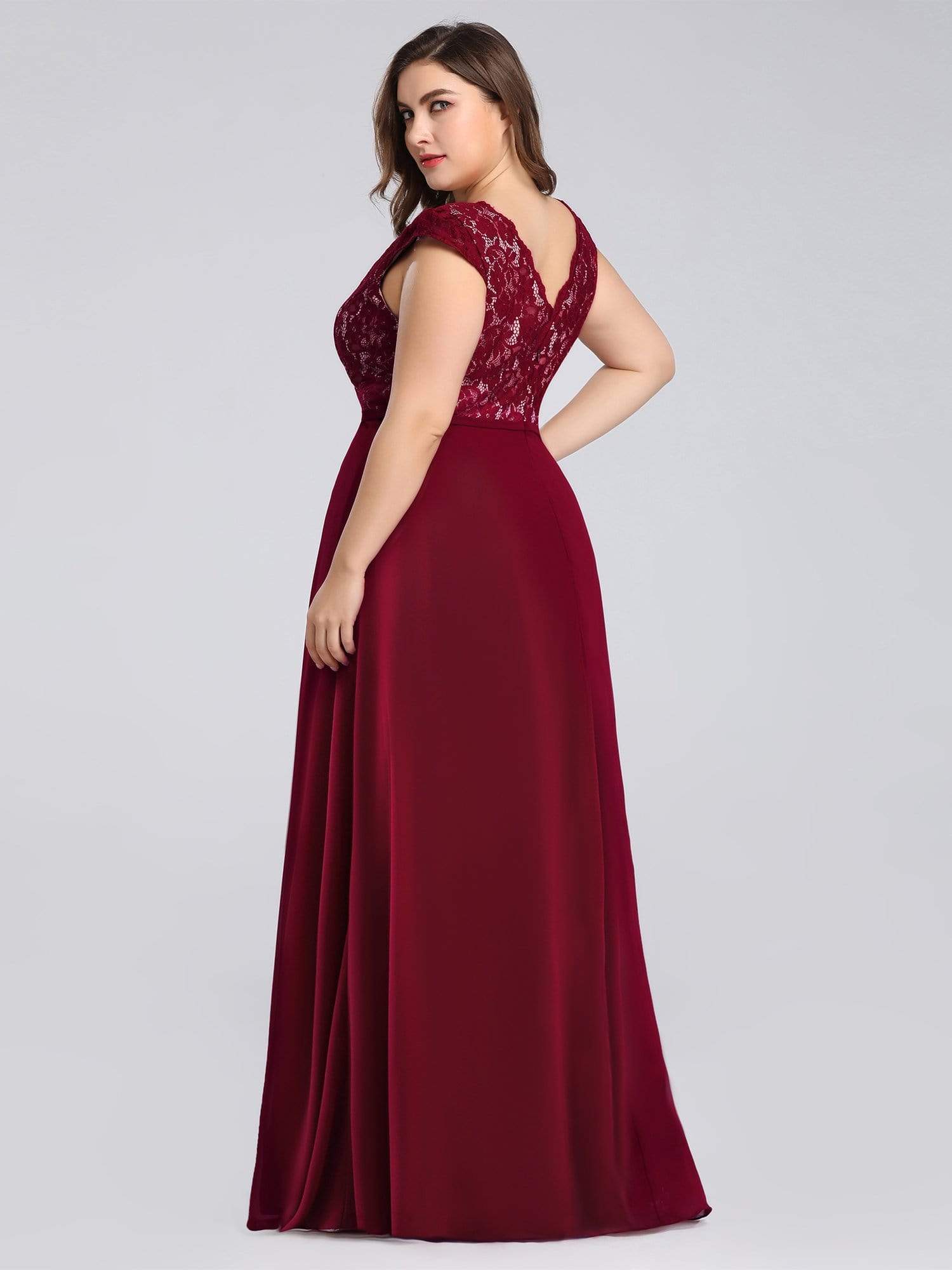 COLOR=Burgundy | Long Evening Dress With Lace Bust-Burgundy 7