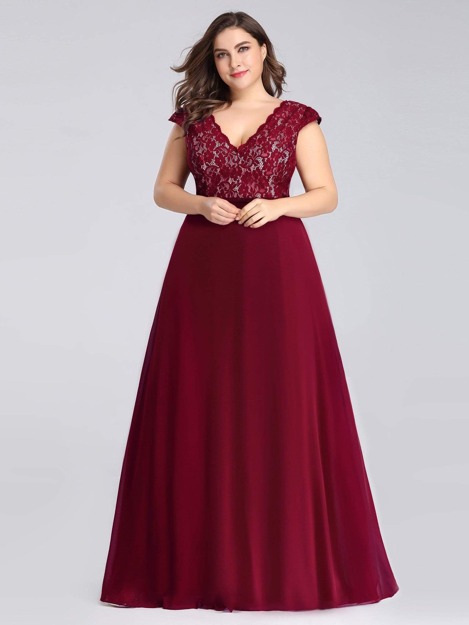 COLOR=Burgundy | Long Evening Dress With Lace Bust-Burgundy 8