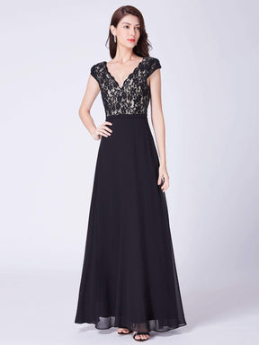 COLOR=Black | Long Evening Dress With Lace Bust-Black 4