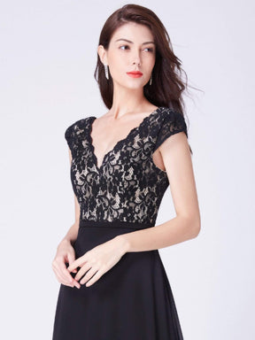 COLOR=Black | Long Evening Dress With Lace Bust-Black 5