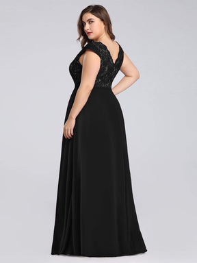 COLOR=Black | Long Evening Dress With Lace Bust-Black 7
