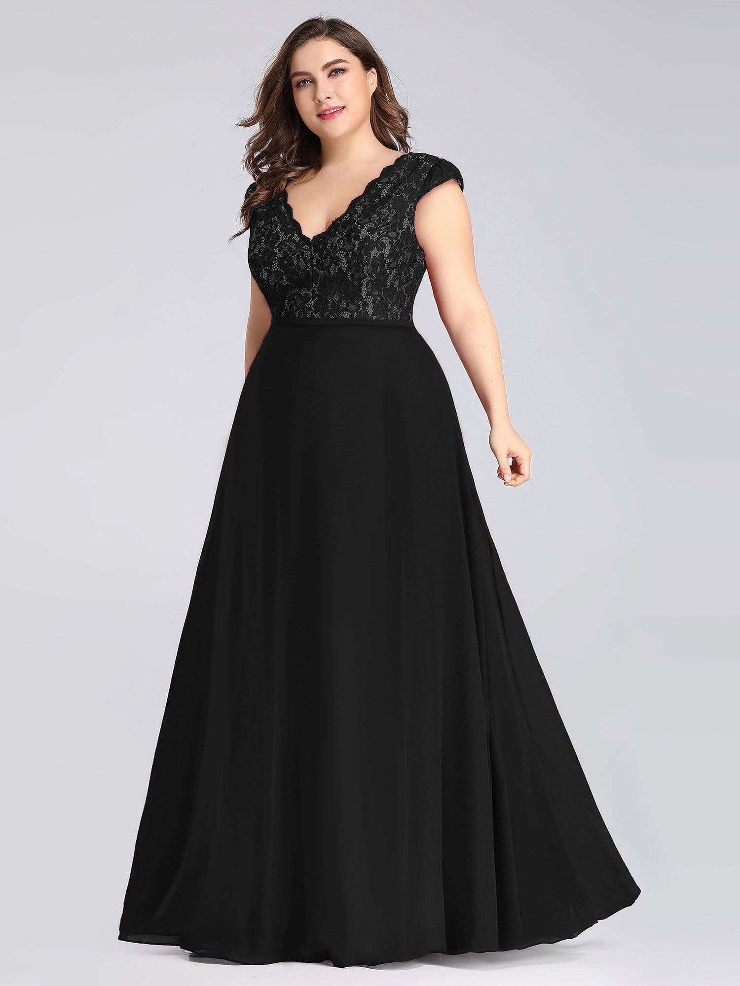 COLOR=Black | Long Evening Dress With Lace Bust-Black 6