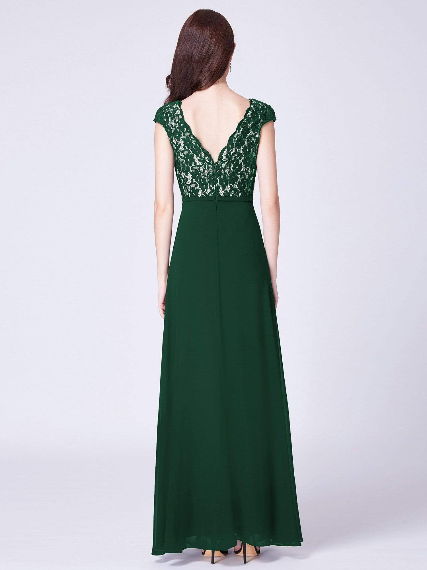 COLOR=Dark Green | Long Evening Dress With Lace Bust-Dark Green 2