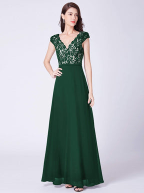 COLOR=Dark Green | Long Evening Dress With Lace Bust-Dark Green 4