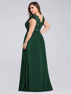 COLOR=Dark Green | Plus Size Long Evening Dress With Lace Bust-Dark Green 2